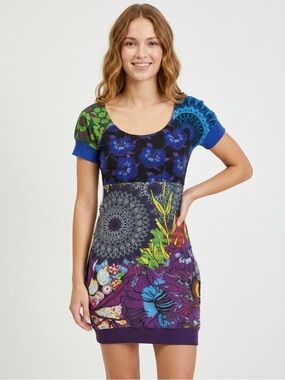 DESIGUAL | Patchwork Floral Short Sleeve Mini Dress Size XS